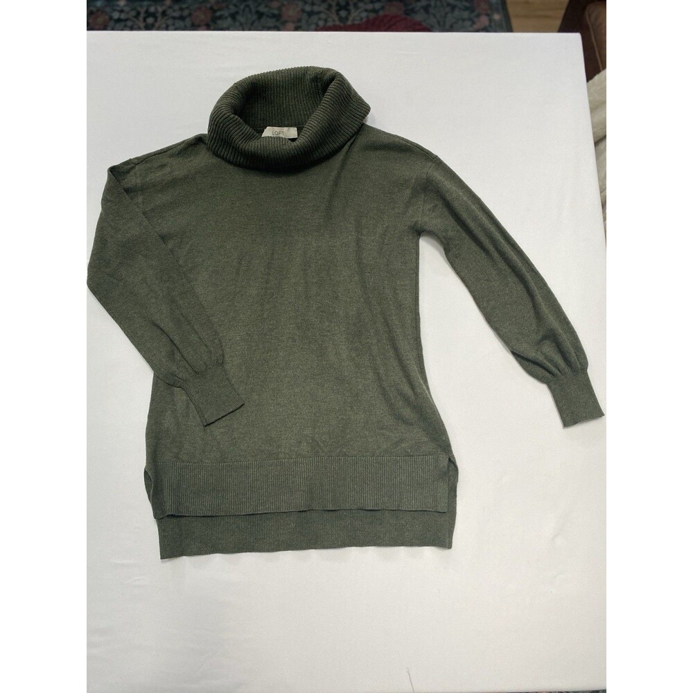 LOFT Olive Green Chunky Cowl Neck Tunic Sweater Small Cozy Fall Winter